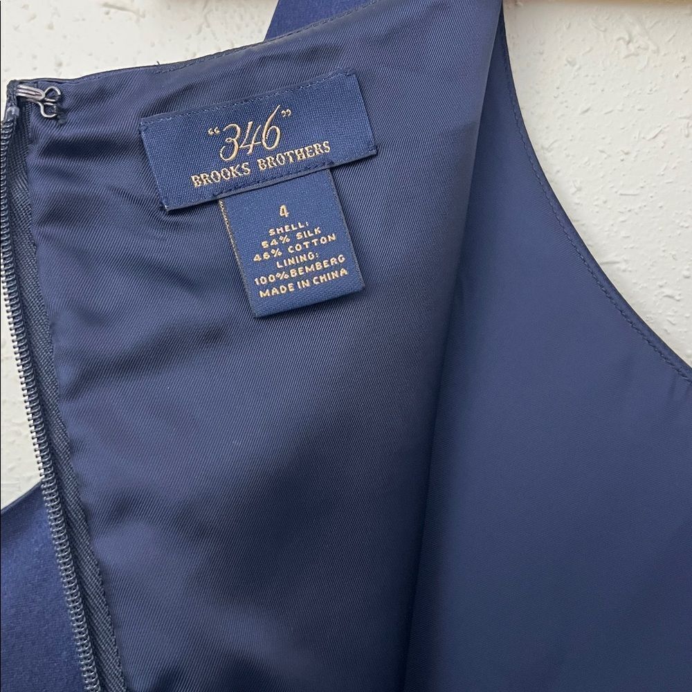 Brooks Brothers Navy Silk Blend Satin Sheath Dress Size 4 - Picture 4 of 6